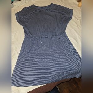 Hilary Radley Shirt Dress In Blue & White Stripe XXL Drawsting Waist Pockets